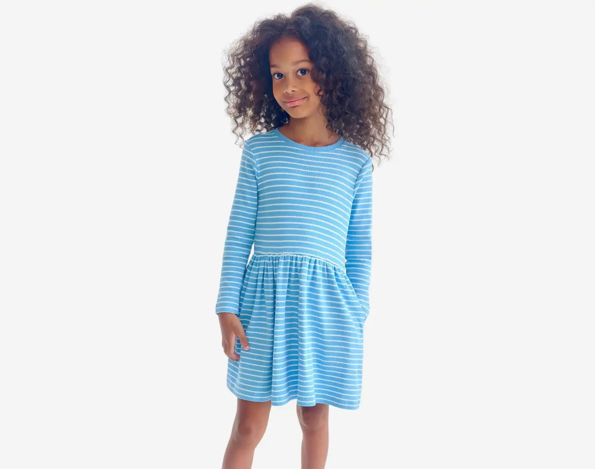 Long Sleeve Rib Pocket Dress - Stripes